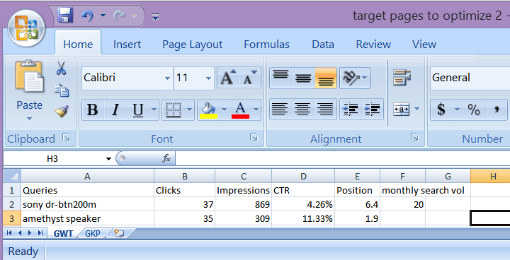 pages to optimize excel