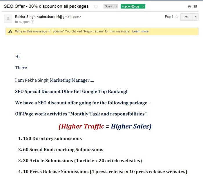 seo pitch email spam